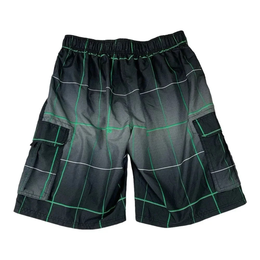 KAVU Board Shorts‎ Mens Large Gray Plaid Swim Trunks Cargo Surf Beach Outdoors